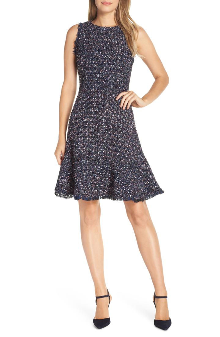 Women's Eliza J Sleeveless Tweed Fit & Flare Dress (similar To 14w) - Blue