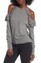Women's Bp. Ruffle Cold Shoulder Pullover, Size - Grey