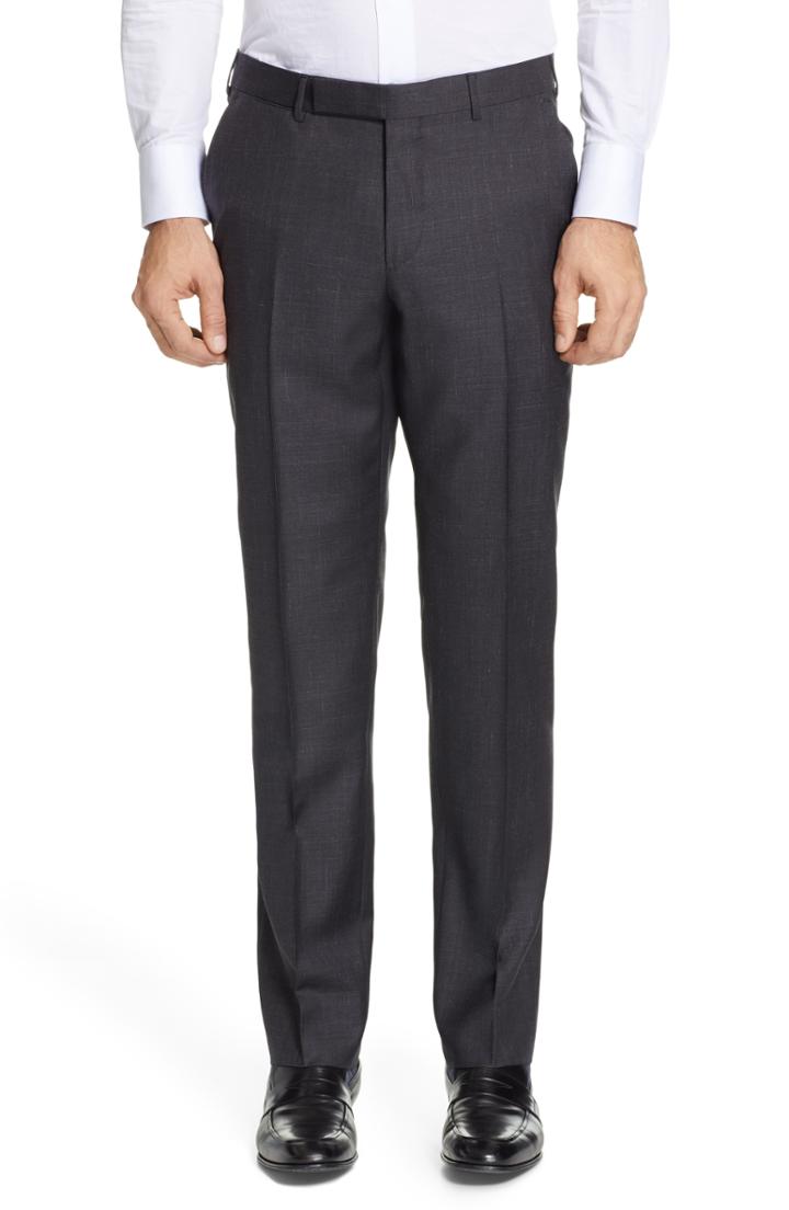 Men's Ermenegildo Zegna Flat Front Solid Wool Blend Trousers