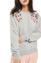 Women's Topshop Embroidered Sweatshirt Us (fits Like 0) - Grey