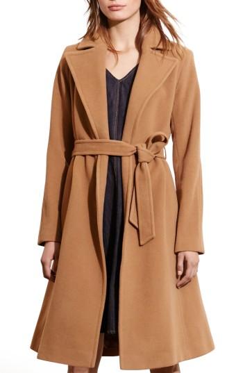Women's Lauren Ralph Lauren Wool Blend Wrap Coat, Size 8 - Beige (regular & ) (online Only)