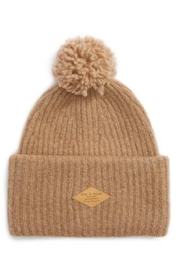Women's Rag & Bone Francie Boucle Knit Pom Beanie - Brown