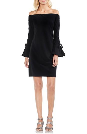 Women's Vince Camuto Lace-up Sleeve Off The Shoulder Ponte Dress, Size - Black