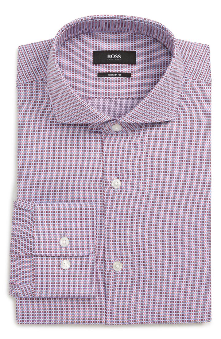 Men's Boss Mark Trim Fit Geometric Dress Shirt .5r - Pink