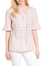 Women's Caslon Frayed Hem Linen Stripe Top, Size - Ivory