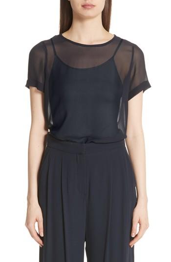 Women's Max Mara Domino Layered Silk Georgette Blouse Us / 36 It - Blue