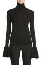 Women's Adam Lippes Bell Sleeve Merino Wool Turtleneck Sweater - Black