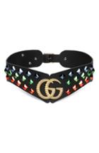 Women's Gucci Double G Studded Leather Belt - Nero/ Multicolor