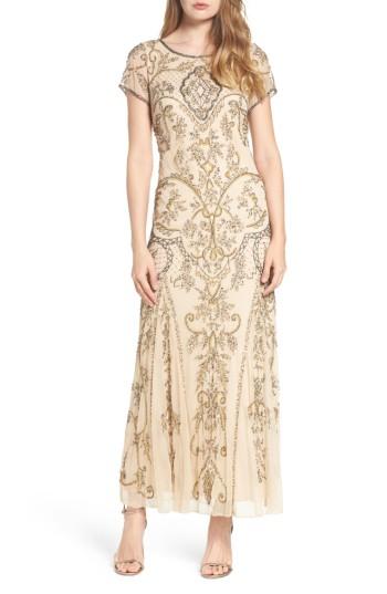 Petite Women's Pisarro Nights Embellished Mesh Gown P - Beige