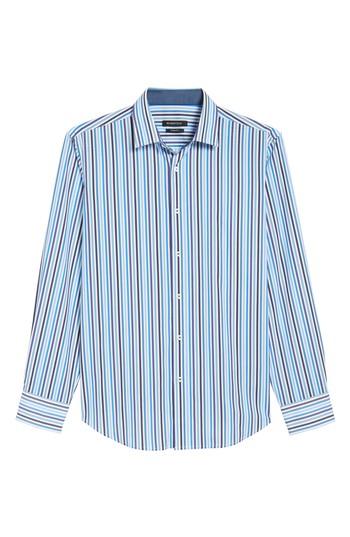 Men's Bugatchi Shaped Fit Candy Stripe Sport Shirt - Blue