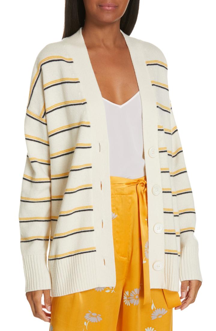 Women's Equipment Elder Stripe Wool & Cashmere Cardigan - White