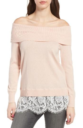 Women's Chelsea28 Lace Off The Shoulder Sweater, Size - Coral