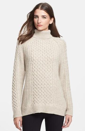Vince Cable Knit Turtleneck Sweater Oatmeal