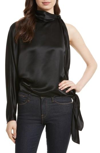 Women's Diane Von Furstenberg One-shoulder Knotted Satin Blouse - Black