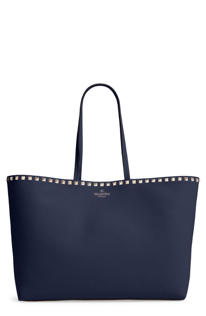 Valentino Garavani Rockstud Leather Tote - Blue