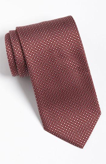 Yves Saint Laurent Stripes & Dots Silk Woven Tie Burgundy/ Light