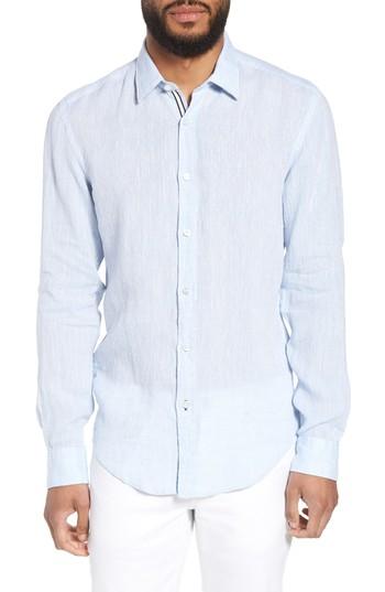 Men's Boss Ronni Slim Fit Dobby Linen Sport Shirt - Blue