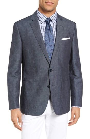Men's Boss Hamit-t Trim Fit Linen & Cotton Blazer L - Blue