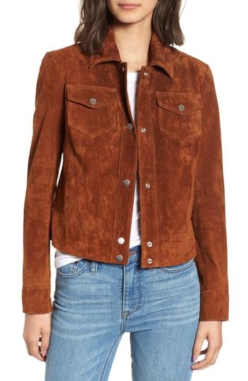 Women's Andrew Marc Tumbled Suede Trucker Jacket - Brown