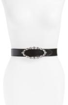 Women's Saint Laurent Crystal Buckle Leather Belt - Black/ Crystal