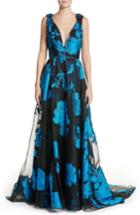 Women's Carolina Herrera Metallic Floral Chiffon Gown - Black