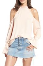 Women's Kendall + Kylie Mock Neck Cold Shoulder Top - Beige