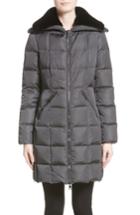 Women's Moncler Davidia Quilted Down Coat With Removable Genuine Lamb Fur Collar - Grey