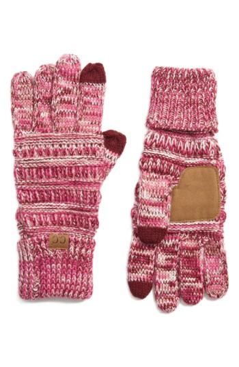 Women's Cc Knit Tech Gloves, Size - Burgundy