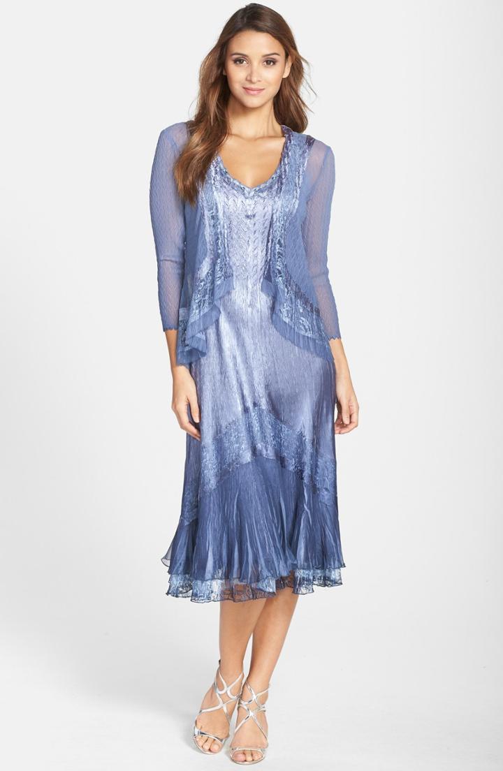 Women's Komarov Embellished Lace Trim Charmeuse Dress & Jacket