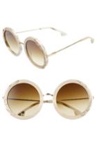 Women's Alice + Olivia Beverly Crystal 53mm Special Fit Round Sunglasses - Bone