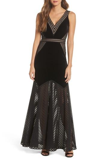 Women's Xscape Illusion Inset Velvet Trumpet Gown - Black
