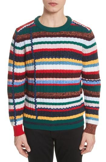 Men's Burberry Chunky Multicolor Stripe Wool Blend Sweater - Green