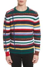 Men's Burberry Chunky Multicolor Stripe Wool Blend Sweater - Green