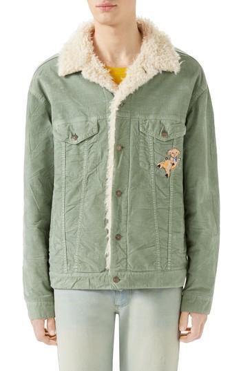 Men's Gucci Corduroy Western Jacket With Faux Shearling Lining Eu - Green