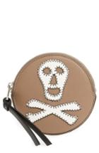 Men's Loewe Skull Round Leather Zip Pouch - Beige