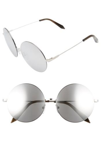 Women's Victoria Beckham Feather 58mm Round Sunglasses - Platinum Mirror