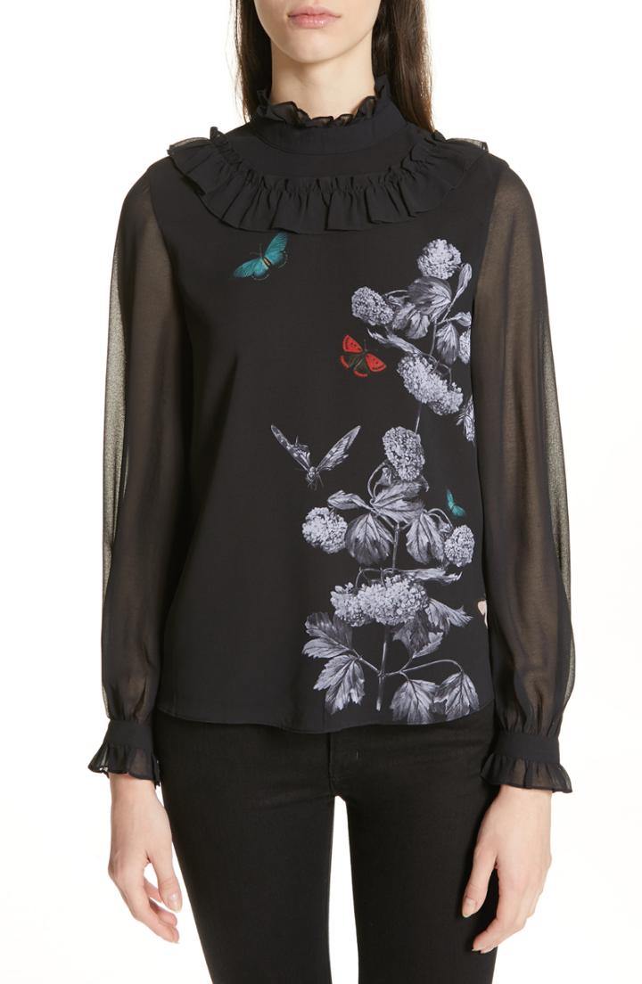 Women's Ted Baker London Ashliee Narnia Ruffle Blouse - Black
