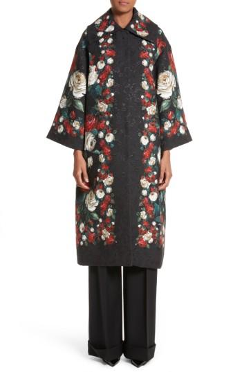 Women's Dolce & Gabbana Rose Print Brocade Coat Us / 40 It - Black