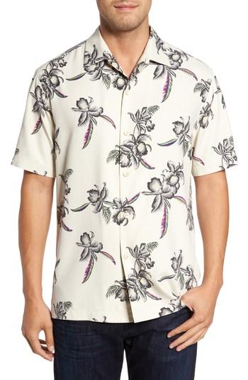 Men's Tommy Bahama Iris Oasis Standard Fit Silk Camp Shirt, Size - White
