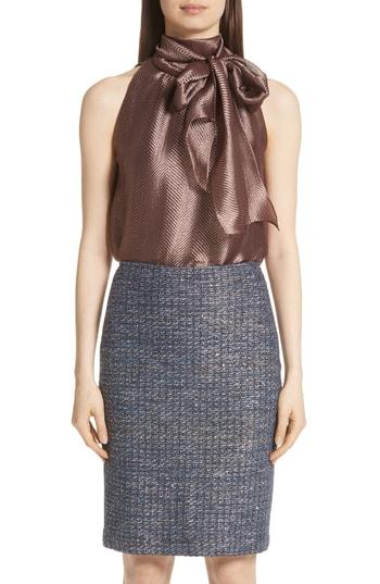 Women's St. John Collection Herringbone Metallic Sleeveless Blouse - Blue