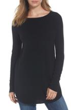 Petite Women's Halogen Shirttail Wool & Cashmere Boatneck Tunic P - Black