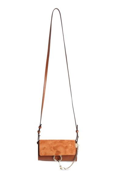 Women's Chloe Mini Faye Suede & Leather Wallet On A Chain - Brown