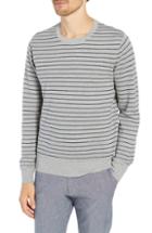 Men's J.crew Stripe Pique Cotton & Cashmere Crewneck Sweater - Grey