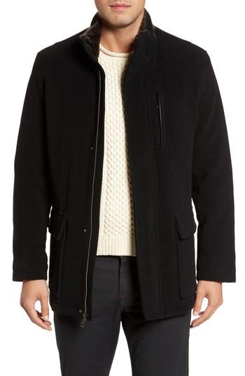Men's Cole Haan Faux Fur Collar Wool Blend Parka, Size - Black