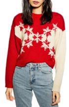 Women's Topshop Christmas Snowflake Chevron Sweater Us (fits Like 0) - Red
