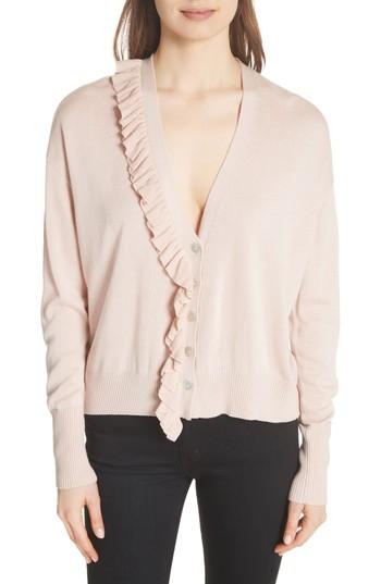 Women's Cinq A Sept Gaetana Ruffle Silk & Cashmere Cardigan - Pink