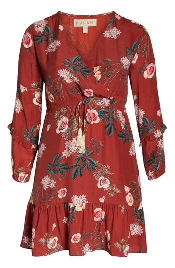Women's Dolan Floral Faux Wrap Silk Dress - Red