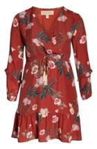 Women's Dolan Floral Faux Wrap Silk Dress - Red