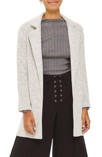 Women's Topshop Textured Chevron Blazer Coat Us (fits Like 0) - White