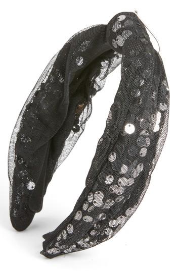 Tasha Sequin Turban Headband, Size - Black